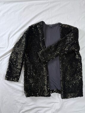 Express Black Sequin Open-Front Cardigan